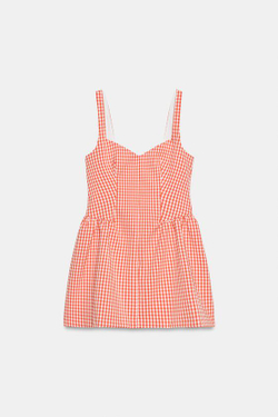 ZARA МИНИ-ПЛАТЬЕ В КЛЕТКУ ВИШИ, ОРАНЖЕВЫЙ