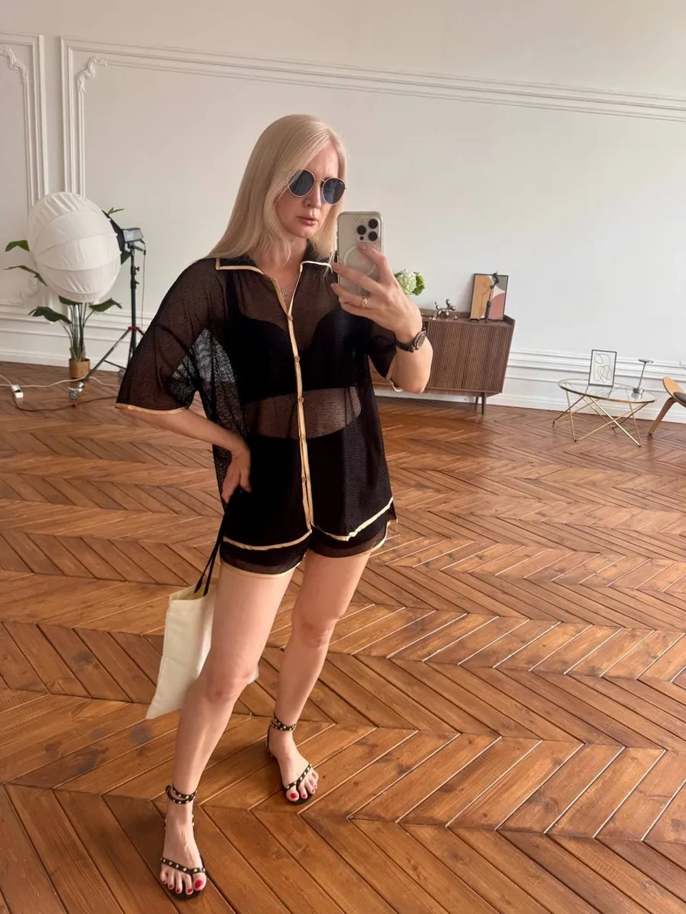 Костюм сетка с шортами и рубашкой