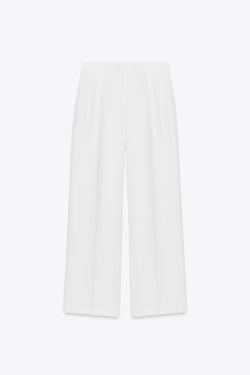 ZARA ШИРОКИЕ БРЮКИ С ЗАЩИПАМИ, ЖЕЛТОВАТО-БЕЛЫЙ