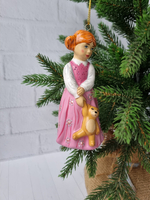 Девочка с мишкой ёлочная игрушка из фарфора