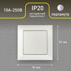 Выключатель Intro Solo 4-101-06 одноклавишный 10А-250В, IP20, СУ, перламутр