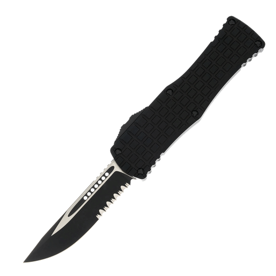 Microtech Hera S/E - нож автомат., черн. алюм. рук-ть "Frag SS", клинок 1/2 серрейтор