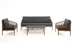 "Канны" лаунж-зона 5-местная из роупа со столом "Верона" (серый гранит), каркас алюминиевый коричневый, роуп коричневый