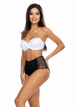 Раздельный купальник: белый лиф-бандо и черные высокие плавки (Размер: 75C/38) (Цвет: черный с белым)