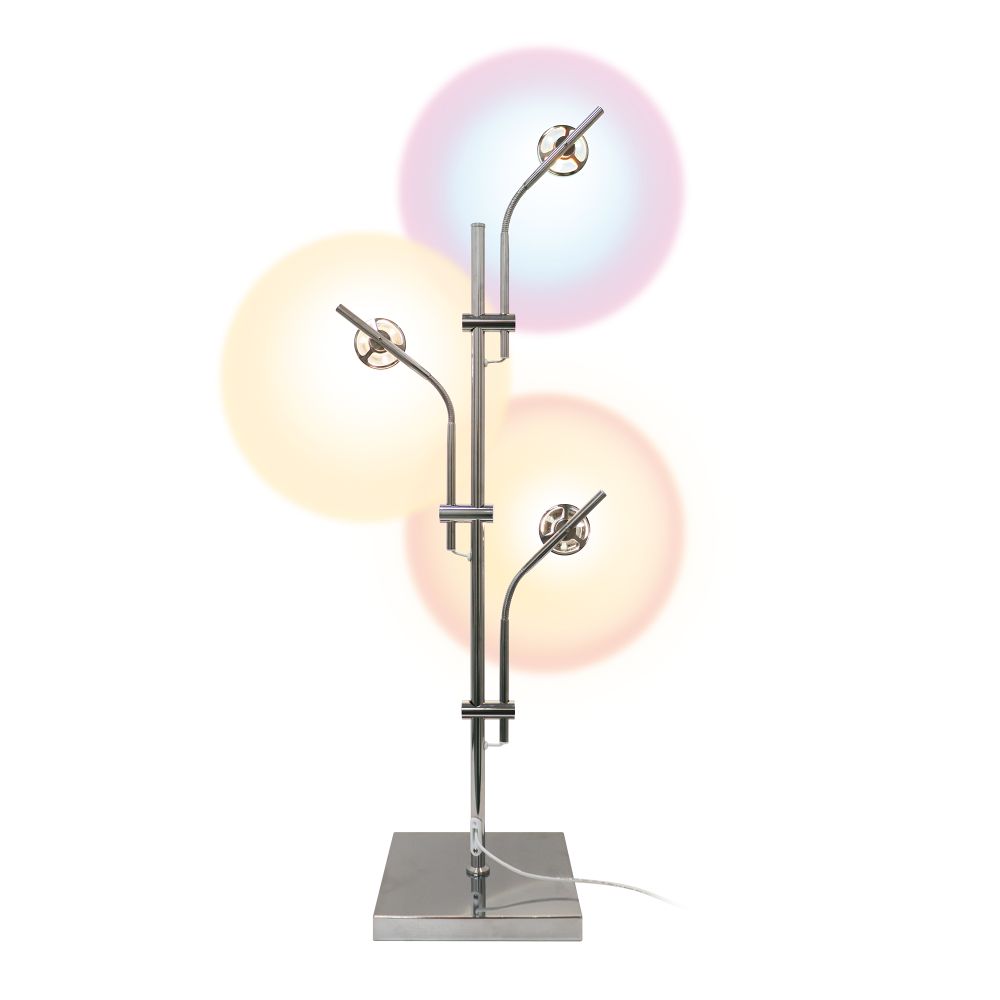 ULM-T640 3x2W-3000K CHROME MULTICOLOR Торшер напольный светодиодный. c регулировкой наклона. с линзами. Сменные светофильтры в-к. Механический выключатель. Металл. Хром. ТМ Uniel