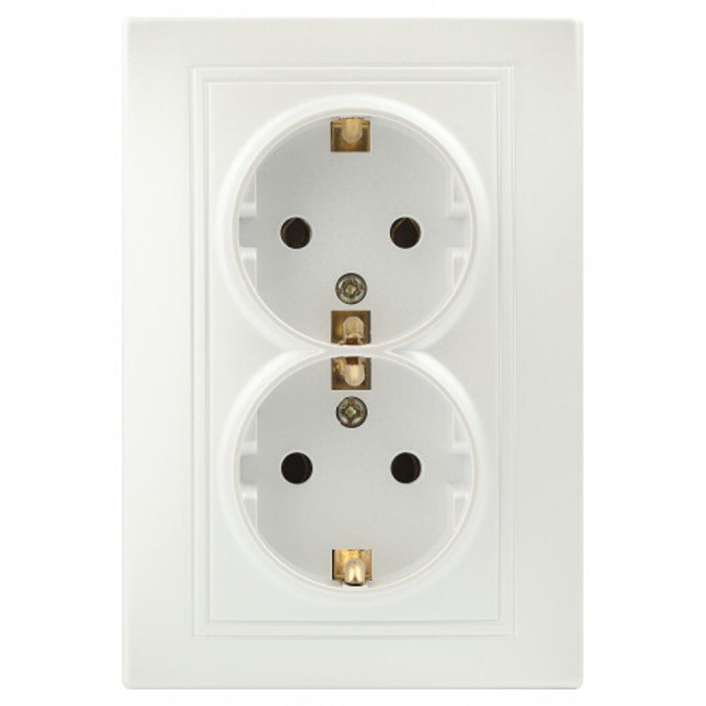 Розетка Intro Plano 1-205-06 с заземлением двойная 2X2P+E Schuko, 16А-250В, IP20, СУ, перламутр