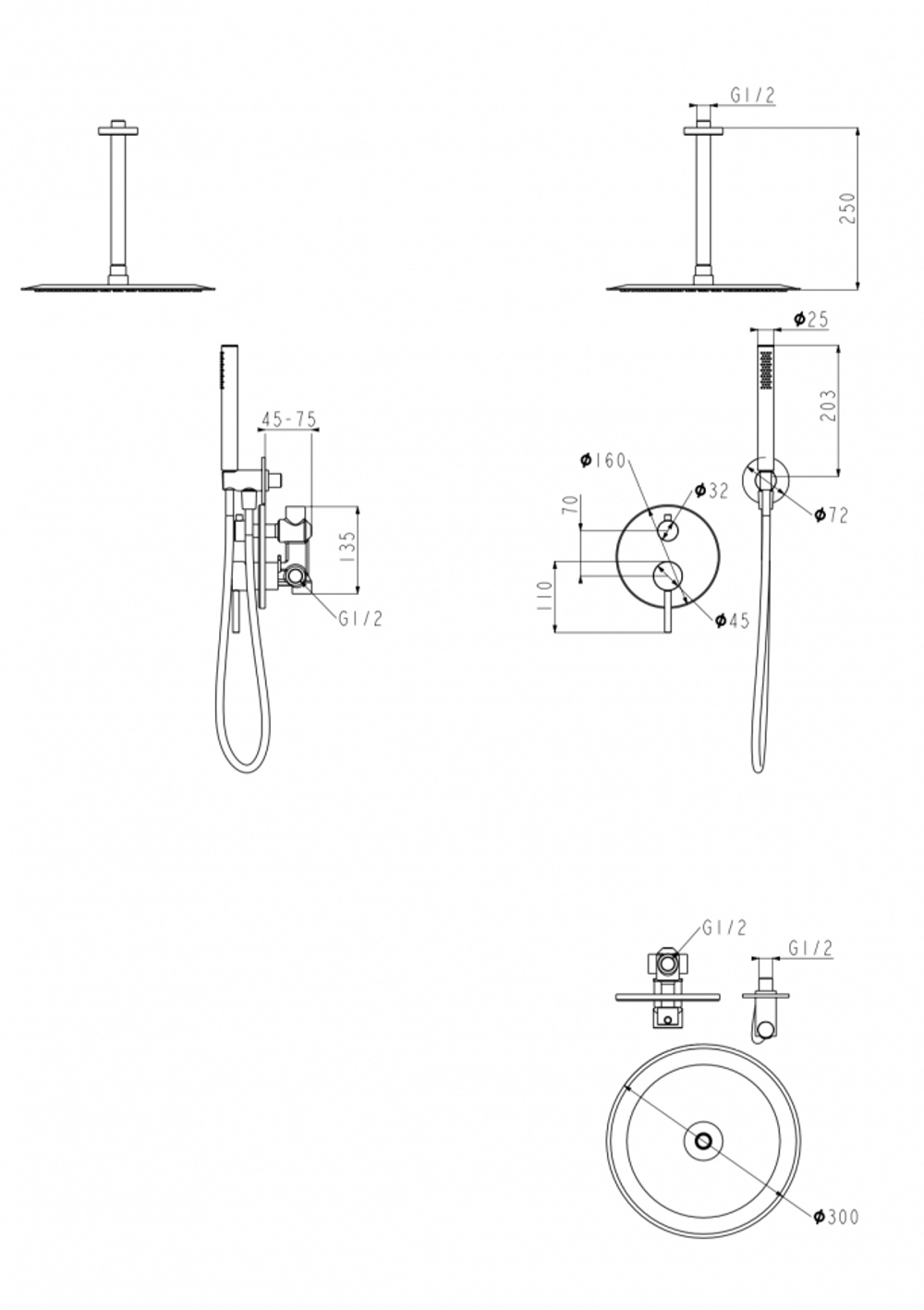 Душевая система скрытого монтажа Grocenberg GB5099MG-4 Матовое золото