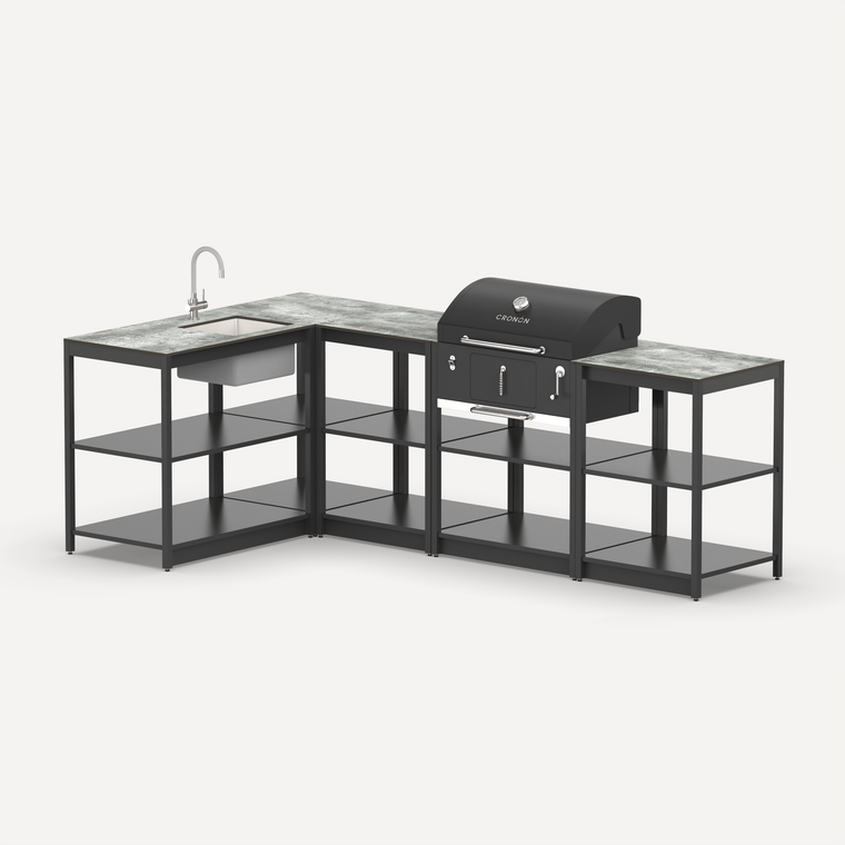 Угловой мангальный комплекс Lounge M-112SB, 2.6x1.5 м, черный/серый каспий