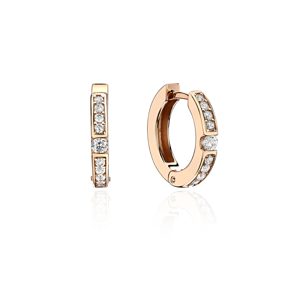 Серьги конго с фианитом из красного золота 585 пробы JA-S-С1113954