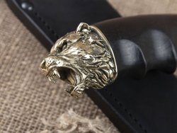 Нож "Тигр большой", дамасская сталь, рукоять черный граб мореный, литье голова зверя