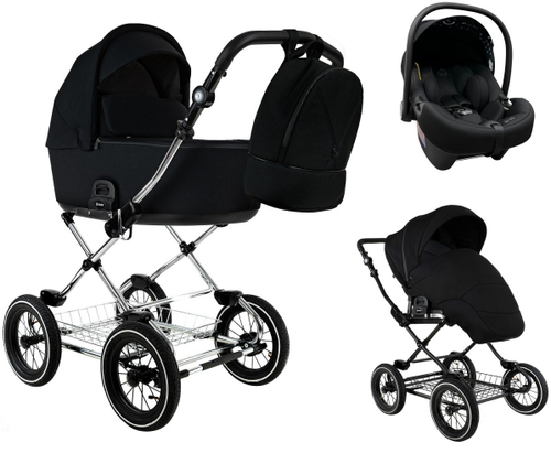 Детская коляска Roan Bass Next Classic d12 2.0 3 в 1 с автокреслом Tutis Elo Lux EduSky Black BNC/85/2 Caviar/Black/руч.Cappuccino