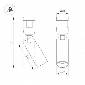 Светильник поворотный для треков APRIORI LED 8W 4000К 049307 черный ART-APRIORI-SPOT-TURN-R38-8W Day4000 (BK, 36 deg, 48V) Arlight