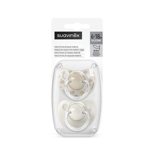 Набор анатомических пустышек Suavinex Birdies бежевый, 6-18 мес, 2 шт