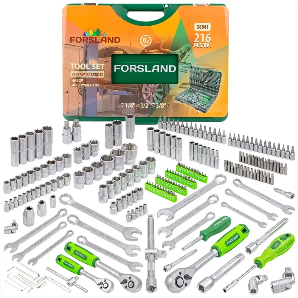Набор инструментов 216пр. 1/4''3/8''1/2''(6гр.)(4-32мм) Forsland Forsland-38841