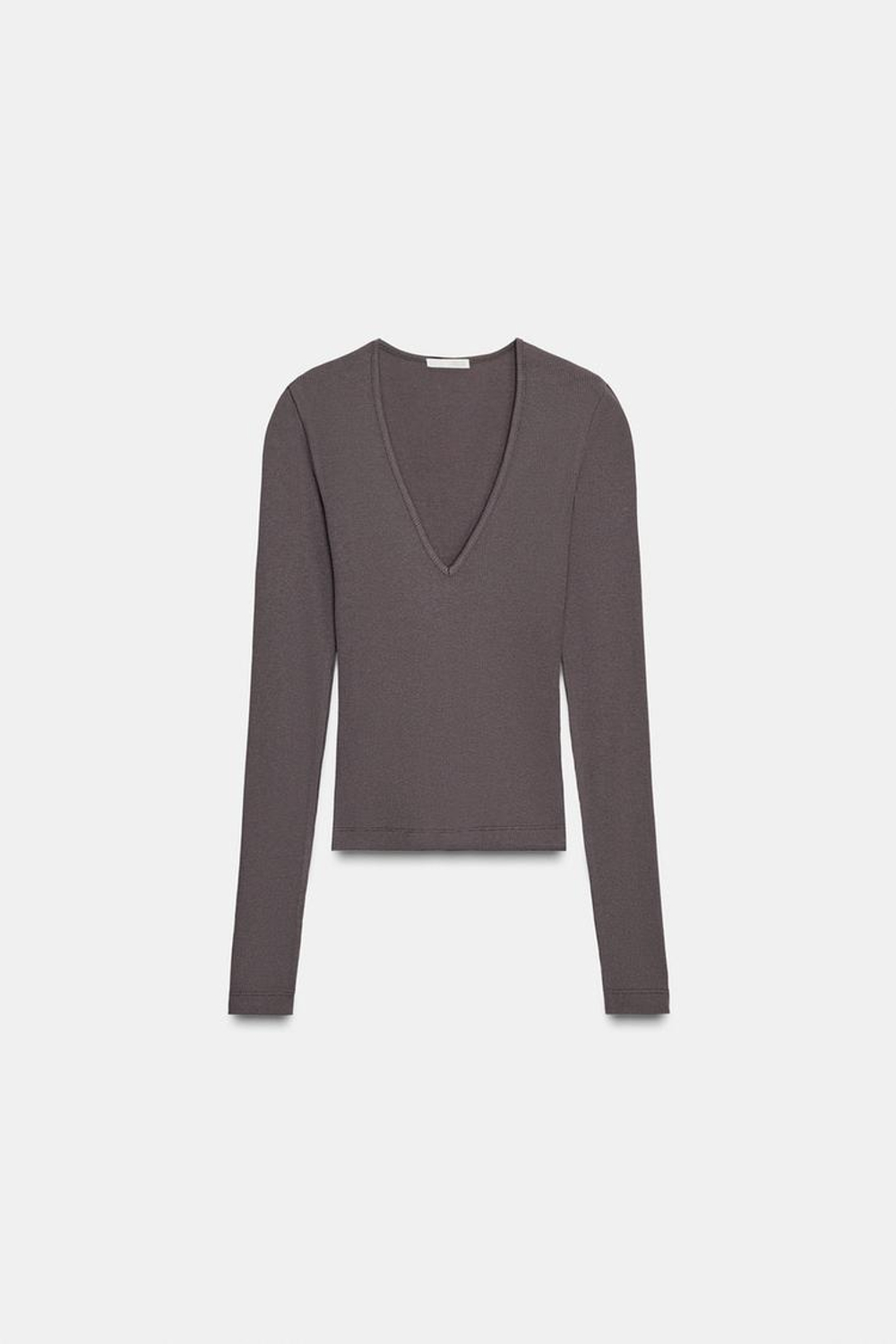 ZARA ТОП В РУБЧИК С ДЛИННЫМИ РУКАВАМИ, КОРИЧНЕВЫЙ