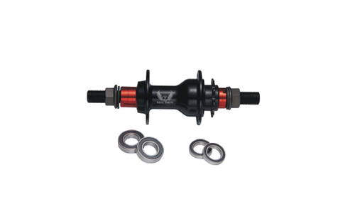 Втулка задняя WZ BMX алюминий с трещоткой 9Т, гайки, 48H ось 14x110x180мм, 4 промподшипника, черная