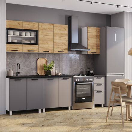 Кухня 2000 Крафт тип 2 (столешка 800+400+400 чёрный янтарь)