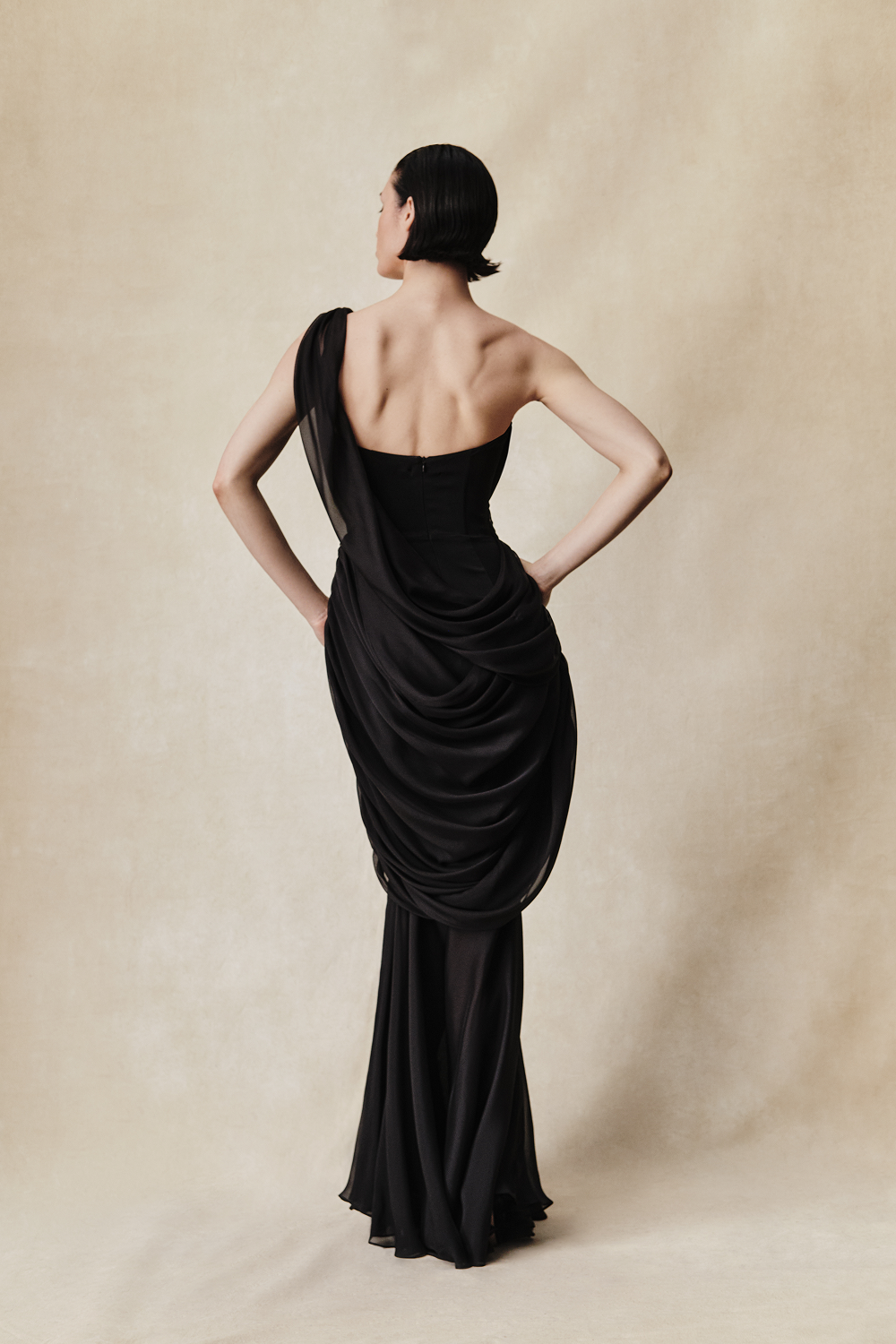 Корсетное платье макси из вискозы и шелка с драпировкой