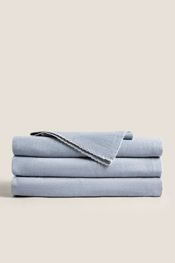 ZARA HOME СКАТЕРТЬ С ЗУБЧАТЫМИ КРАЯМИ, СИНИЙ