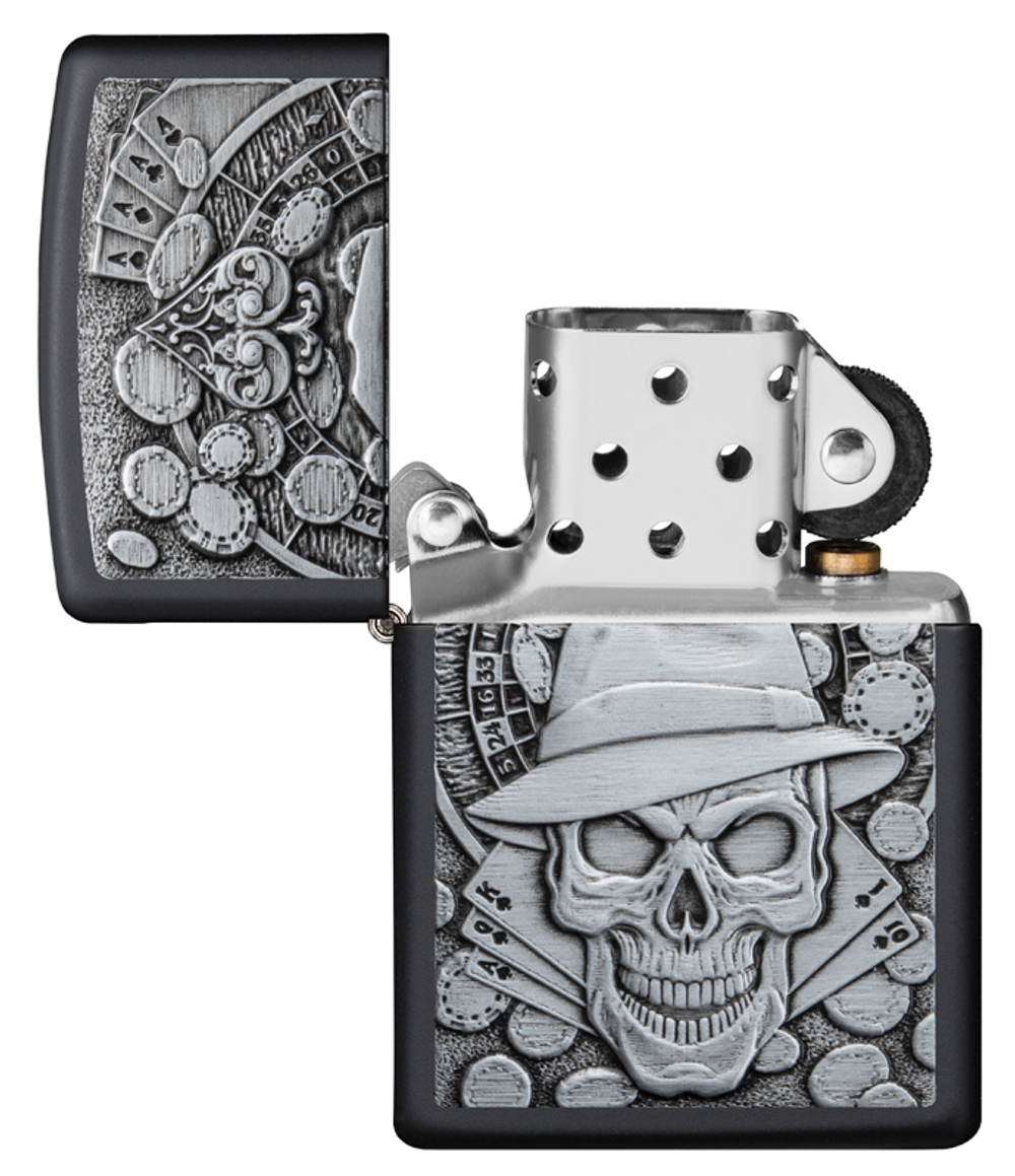 Зажигалка чёрная "Череп в шляпе" Black Matte ZIPPO 49183