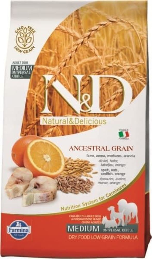 Farmina N&amp;D Low Grain 12кг малозерновой корм для ВЗРОСЛЫХ собак с рыбой и апельсином