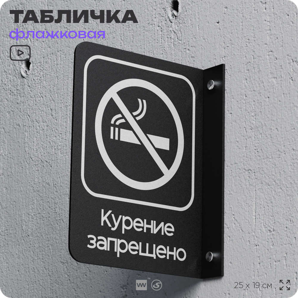 Табличка Курение запрещено флажковая на стену, двусторонняя с крепежом, 19 х 25 см, для офиса, кафе, отеля, серия COSMO, Айдентика Технолоджи