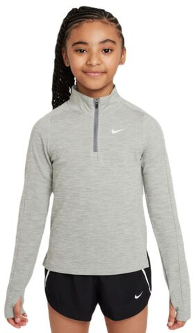 Футболка для девочки теннисная Nike Kids Dri-Fit Long Sleeve 1/2 Zip Top - dark grey heather/white