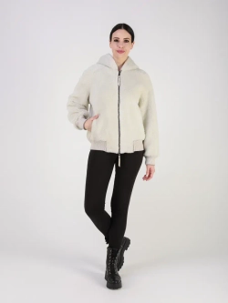 Двусторонняя дубленка зимняя шуба натуральная с капюшоном