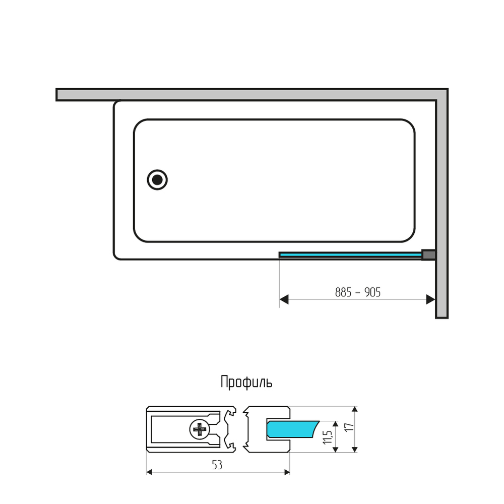 Шторка на ванну JUWEL, 90x150, правая, профиль бронза, стекло прозрачное, LUX-JUWE09-RTRBR