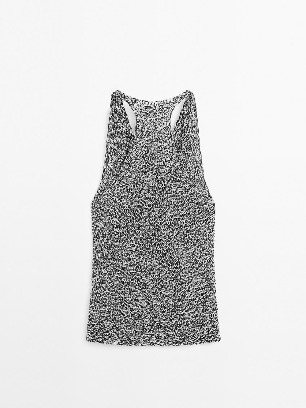 Massimo Dutti Трикотажный топ с драпировкой и меланжевым узором, натуральный, кремовый