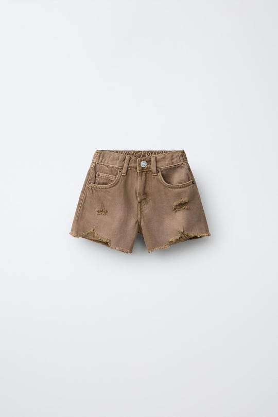ZARA ДЖИНСОВЫЕ ШОРТЫ С РАЗРЕЗАМИ, КОРИЧНЕВЫЙ