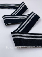 Подвяз трикотажный черный с серебряными полосками 78 см, ширина 3,5 см