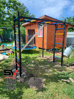 Монтаж уличной шведской стенки Sv Sport Рукоход (5 вертикальных столбов)