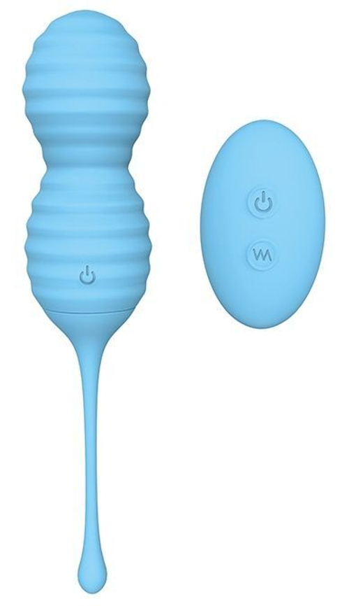 Голубые вагинальные виброшарики BEEHIVE с пультом ДУ