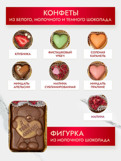 Конфеты шоколадные коробка набор подарочный Мишка с сердцем