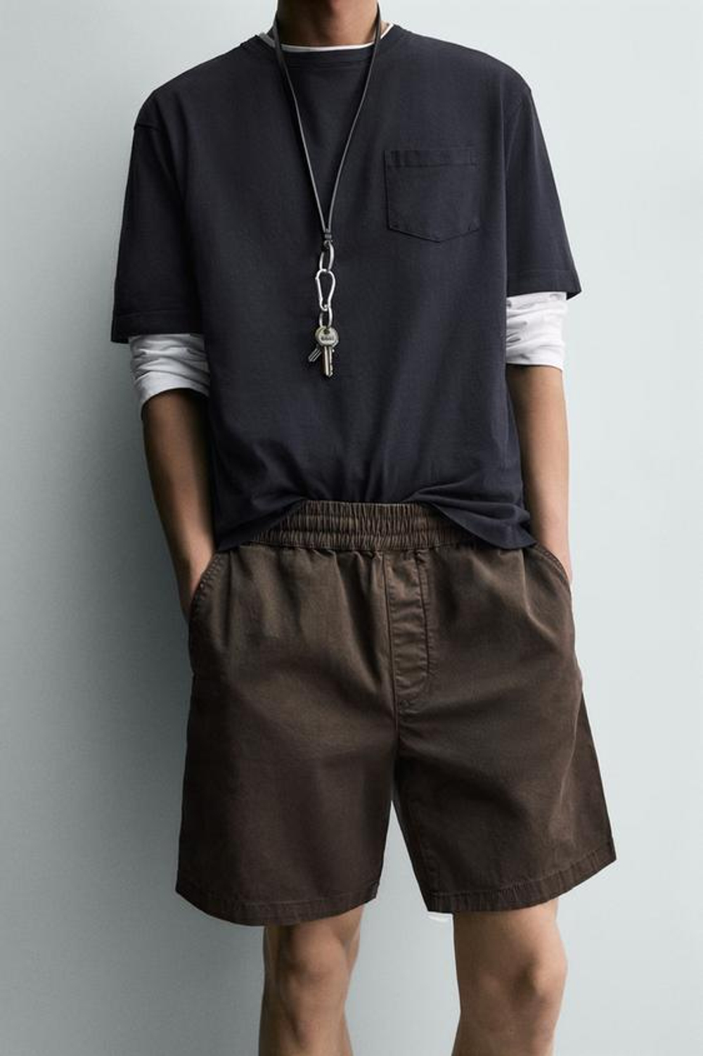 ZARA ШОРТЫ ИЗ ТВИЛА RELAXED FIT, КОРИЧНЕВЫЙ