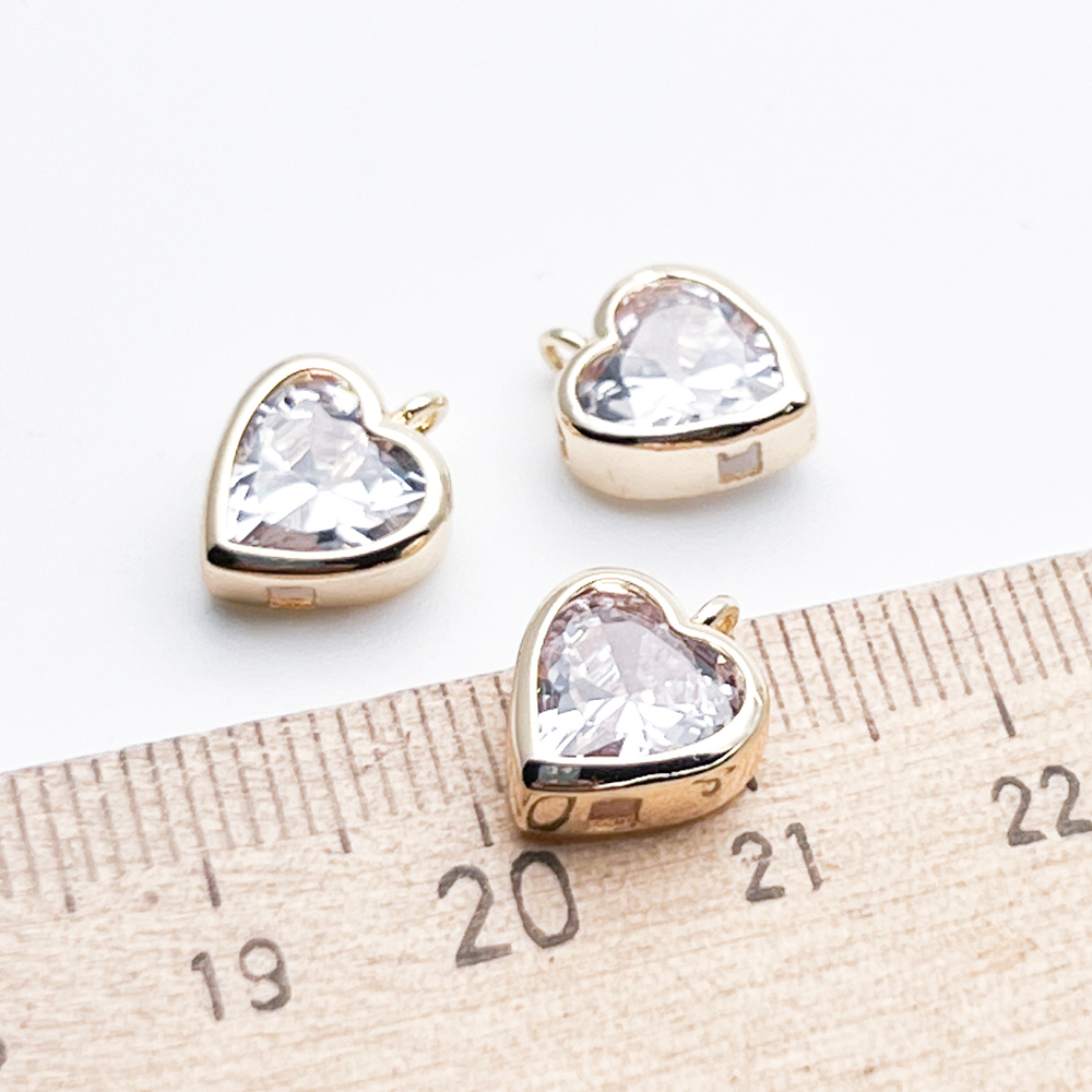 Подвеска Сердце, цвет золото+прозрачный, размер 12*9,5 мм, цена за 1 шт