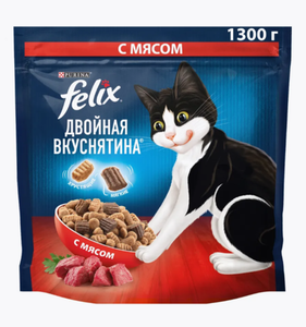 КОРМ FELIX СУХОЙ ДВОЙНАЯ ВКУСНЯТИНА С МЯСОМ 1.3КГ