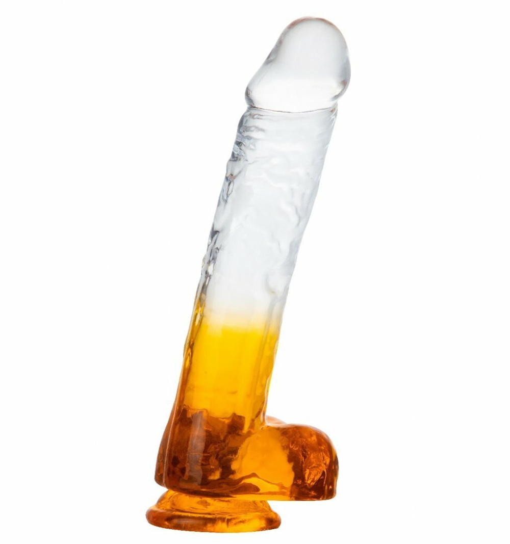 Фаллоимитатор реалистичный с мошонкой оранжевый 24 см