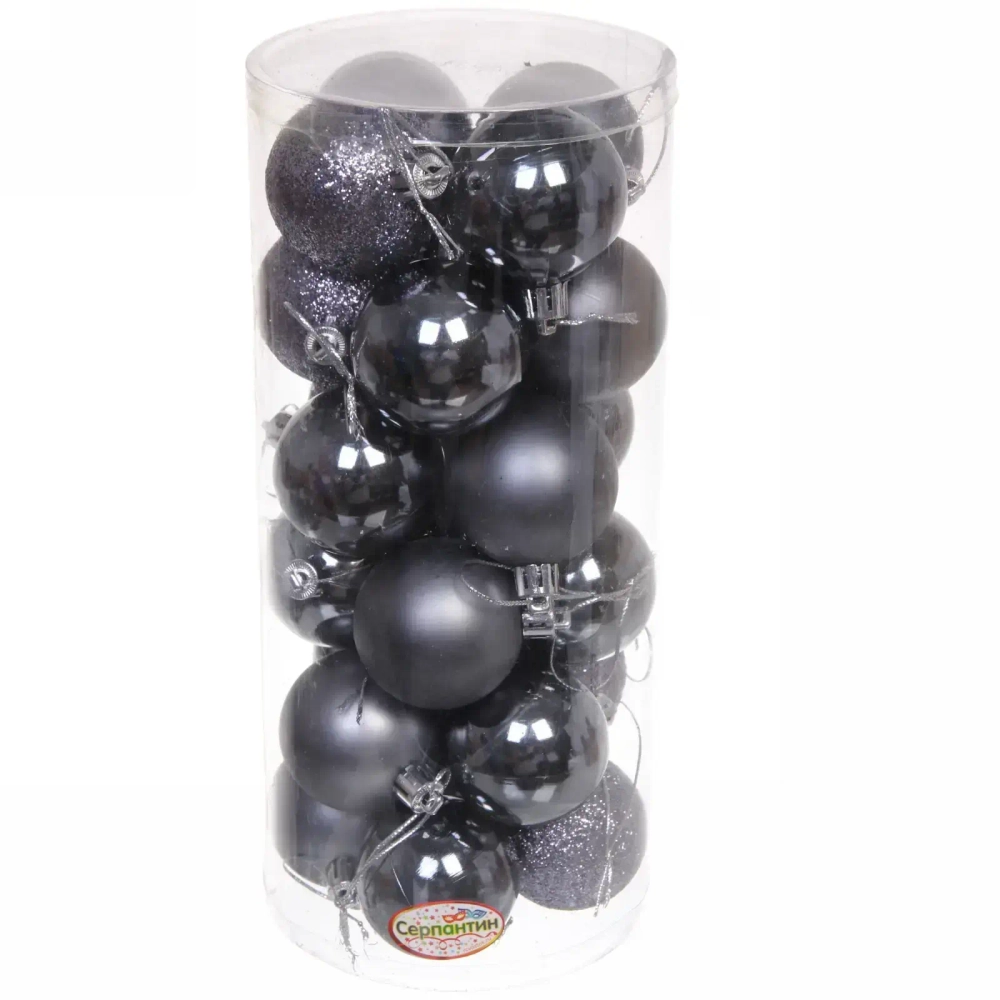 Новогодние шары 5 см (набор 24 шт) «Микс фактур», графит