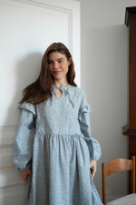 Платье Ася из фланели для беременных и кормящих мам, Серо-голубой с кофейными цветами