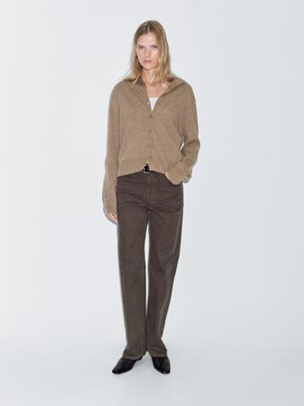 Massimo Dutti Джинсы с высокой талией и широкими штанинами, табачно-коричневый