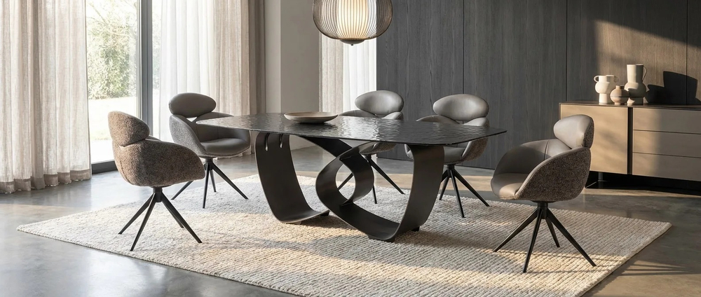 Стол TOVE 240 GREY, стекло BUBBLE  / Шоколадное золото каркас ®DISAUR