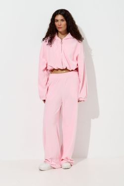 Худи на молнии из велюровой ткани розового цвета