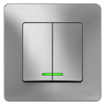 BLANCA С/У 2-клавишный ВЫКЛЮЧАТЕЛЬ (сх.5) с подсветкой, 10А, 250В, АЛЮМИНИЙ