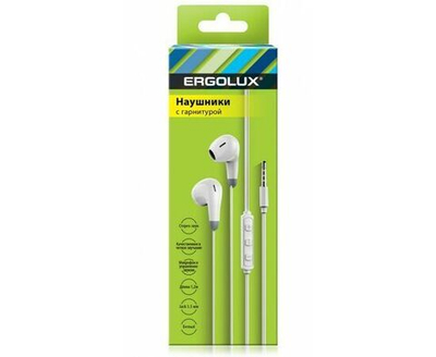 Наушники ERGOLUX ELX-WHP01-C01, проводные, вкладыши, микрофон, Jack 3.5мм, 1.2м, белые