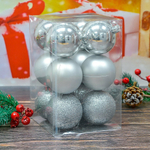 Шар новогодний 12шт 6см, цвет серебро, пластик