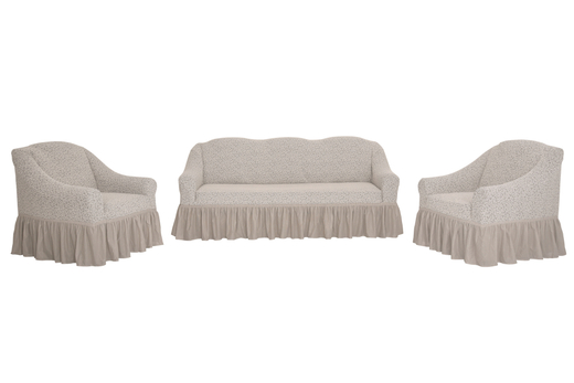 Комплект чехлов на диван и кресла с оборкой Жаккард, цвет Слоновая кость