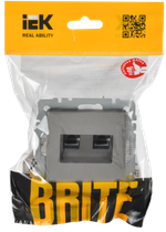 BRITE Розетка компьютерная двойная RJ45 кат.6 РК11-2-БрС сталь IEK