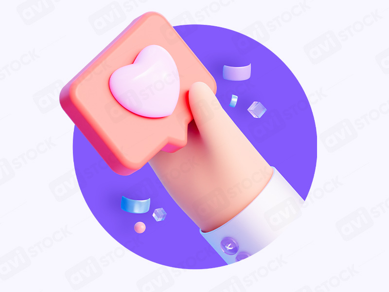 Рука с иконкой лайка в форме сердца